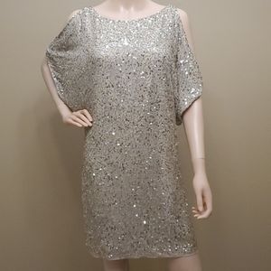 Cache Silk cold shoulder sequin dress